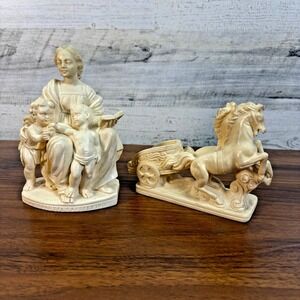 Vintage Gino Ruggeri Alabaster Madonna del Cardellino and Carriage Made in Italy